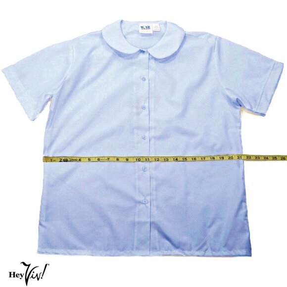 Blue Peter Pan Collar Short Sleeve Blouse Button Up Poly Cotton Adult Sze XSmall - Picture 3 of 5